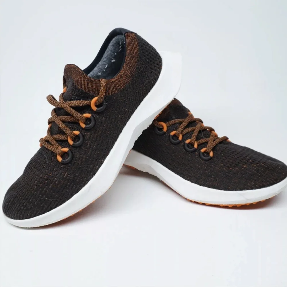 allbirds Women's Brown Knit Athletic Shoes with Orange Accents